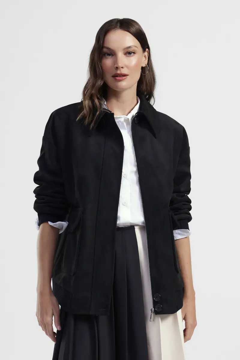 Giubbotto camicia effetto suede con zip e grandi tasche miniatura 2