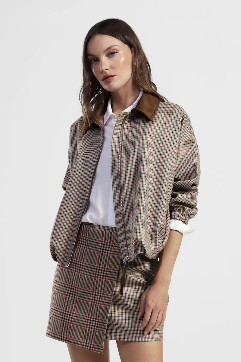 Giubbotto corto a quadri con colletto effetto suede miniatura 2