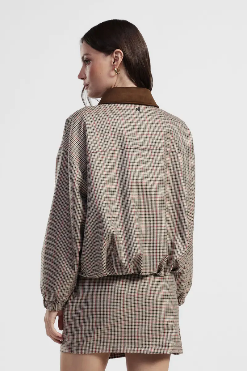 Giubbotto corto a quadri con colletto effetto suede miniatura 3