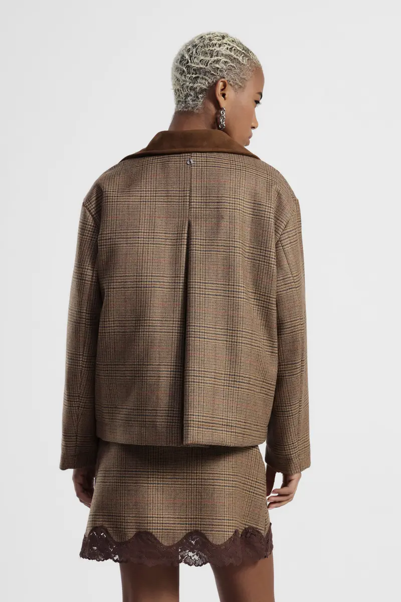 Giubbotto corto a quadri con colletto effetto suede miniatura 3