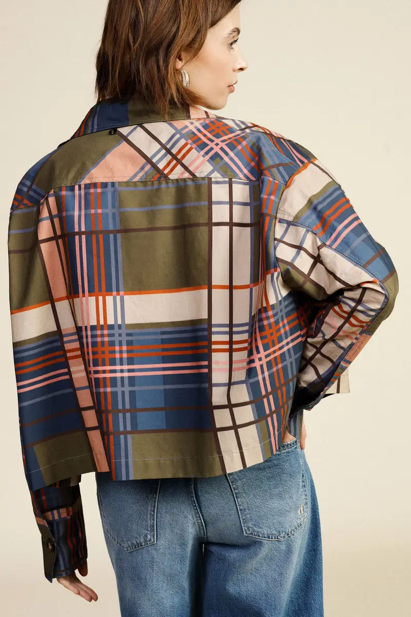 Giubbotto corto fantasia a quadri tasche applicate miniatura 3