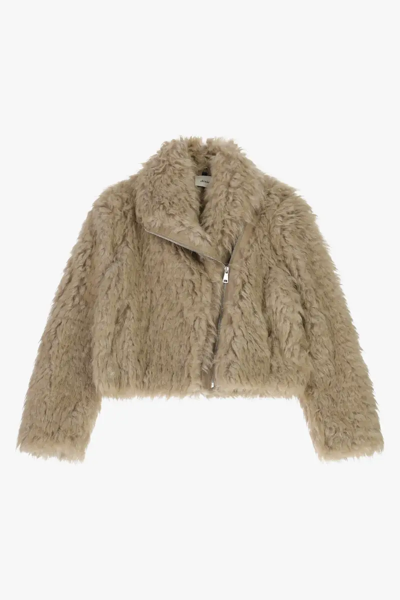 Giubbotto corto in pelliccia sintetica con zip laterale