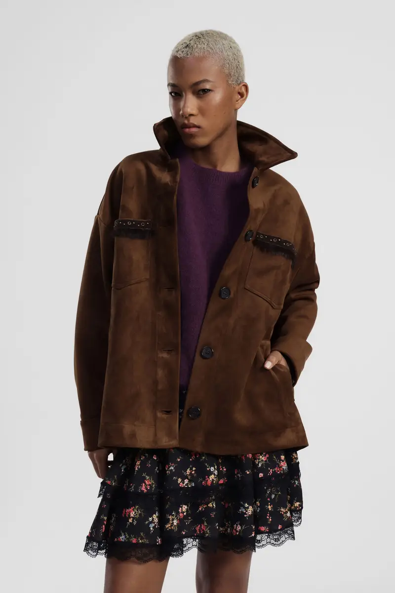 Giubbotto effetto suede con tasche frontali e bottoni maxi miniatura 2