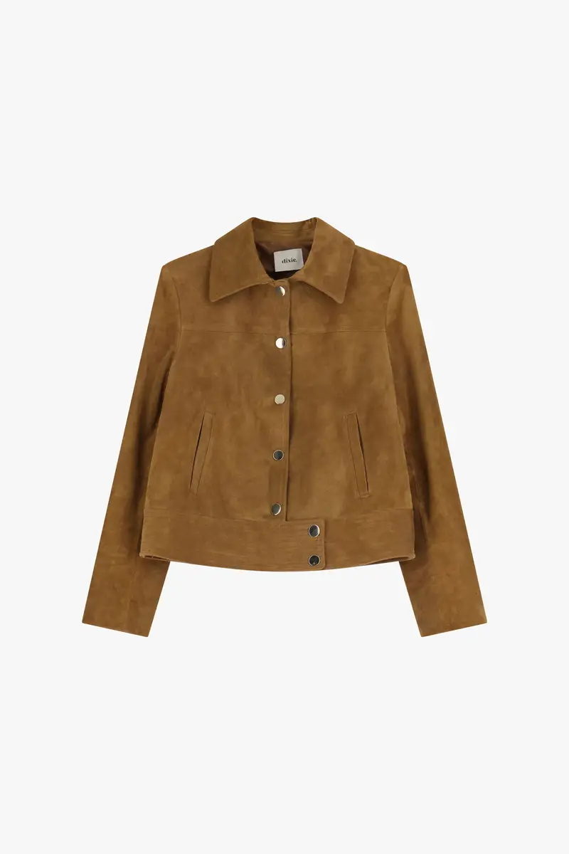 Giubbotto in pelle scomosciata con bottoni