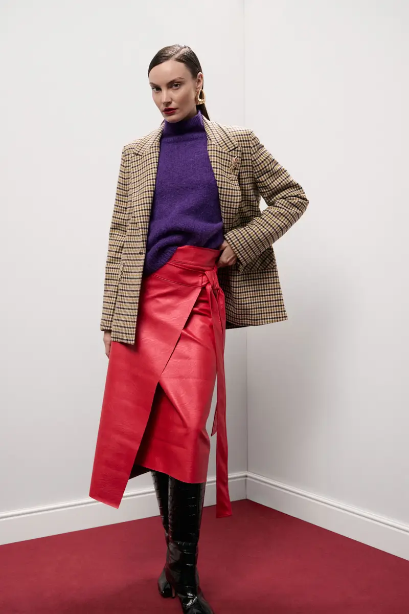 Gonna a portafoglio midi con cintura annodata miniatura 2