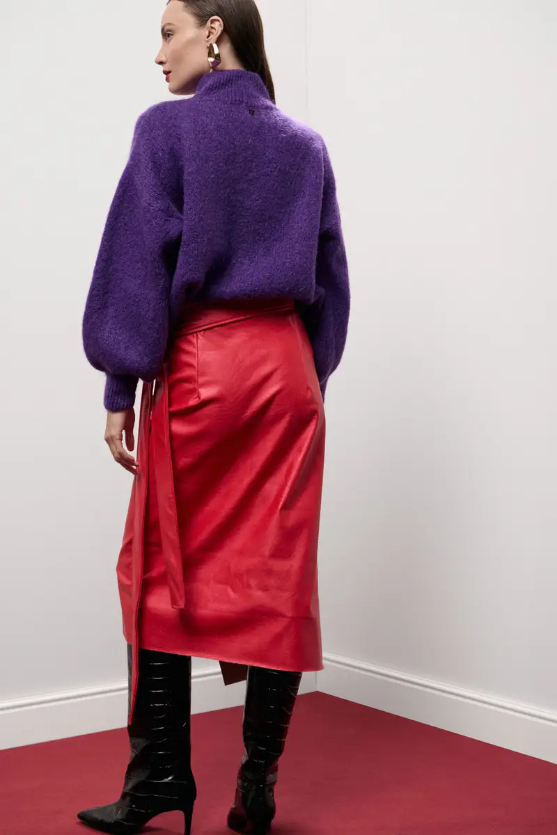 Gonna a portafoglio midi con cintura annodata miniatura 3