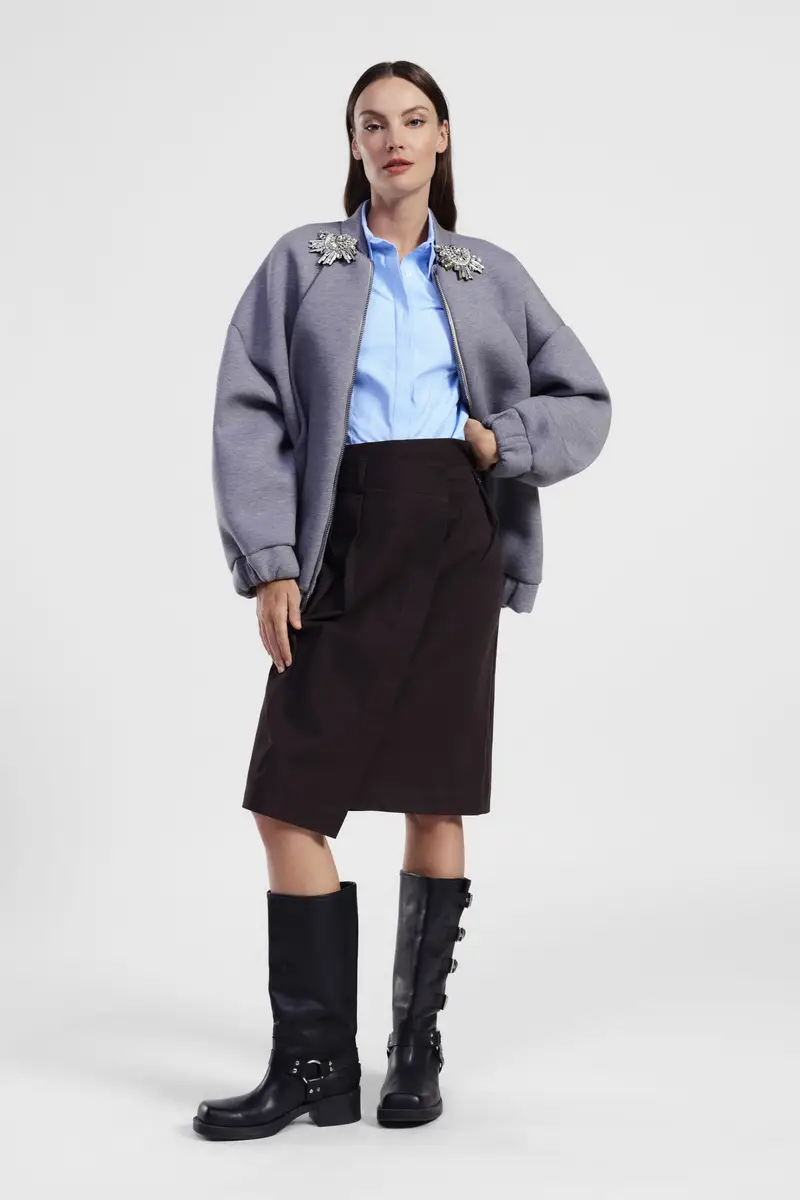 Gonna a portafoglio midi vita alta con dettagli sartoriali miniatura 2