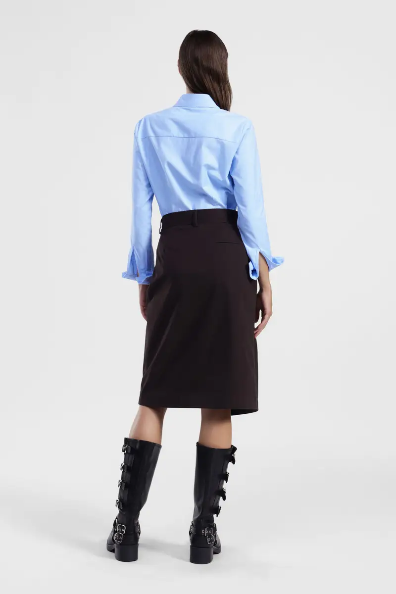 Gonna a portafoglio midi vita alta con dettagli sartoriali miniatura 3