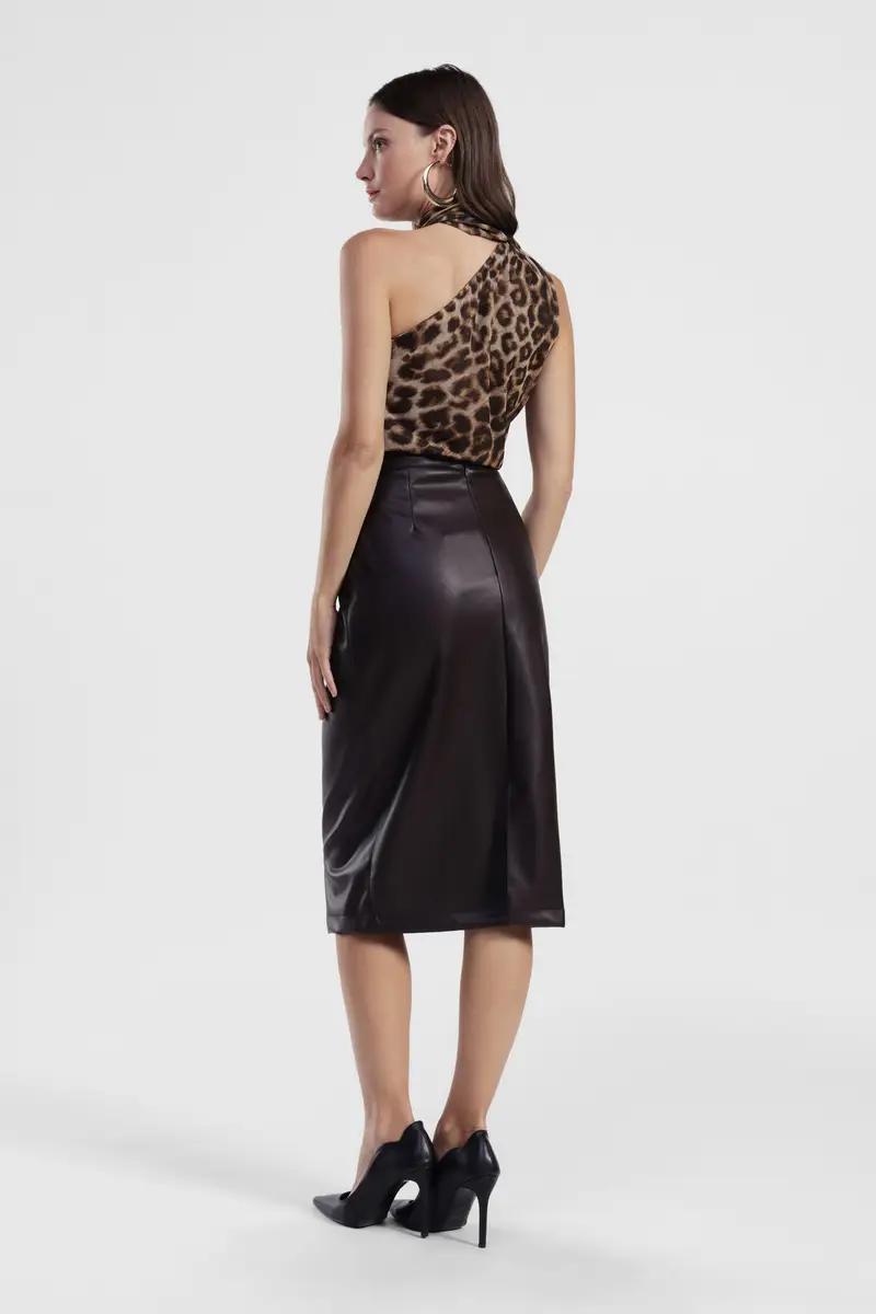 Gonna a tubino midi vita alta con spacco posteriore miniatura 4