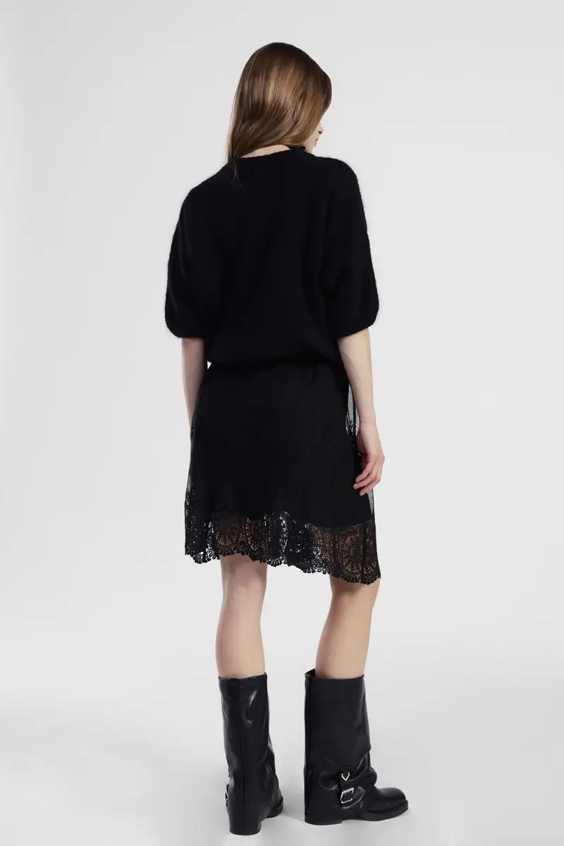 Gonna a vita alta con cintura e bordo in pizzo miniatura 3