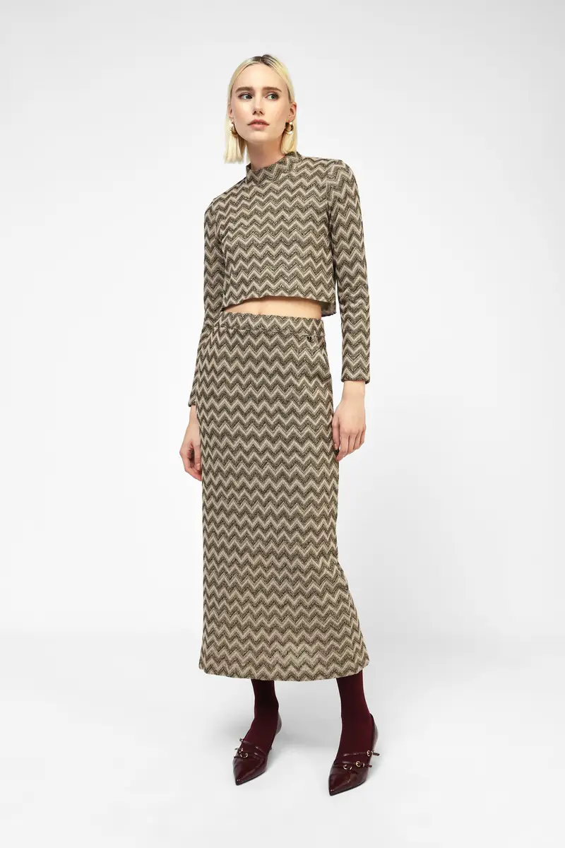 Gonna a vita alta con fantasia geometrica miniatura 2