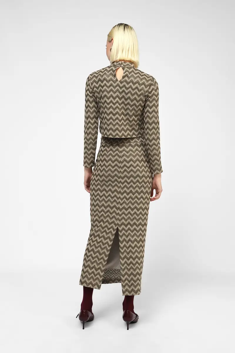 Gonna a vita alta con fantasia geometrica miniatura 3