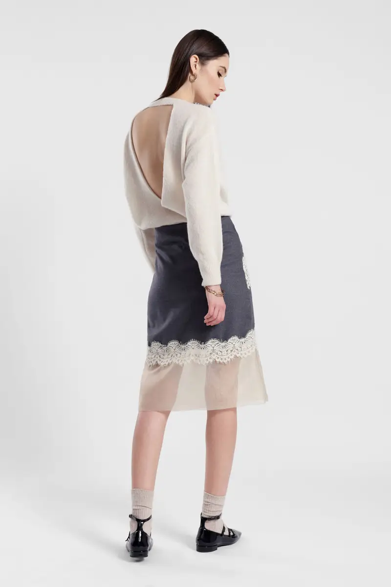 Gonna a vita alta con inserti in pizzo e tulle miniatura 3