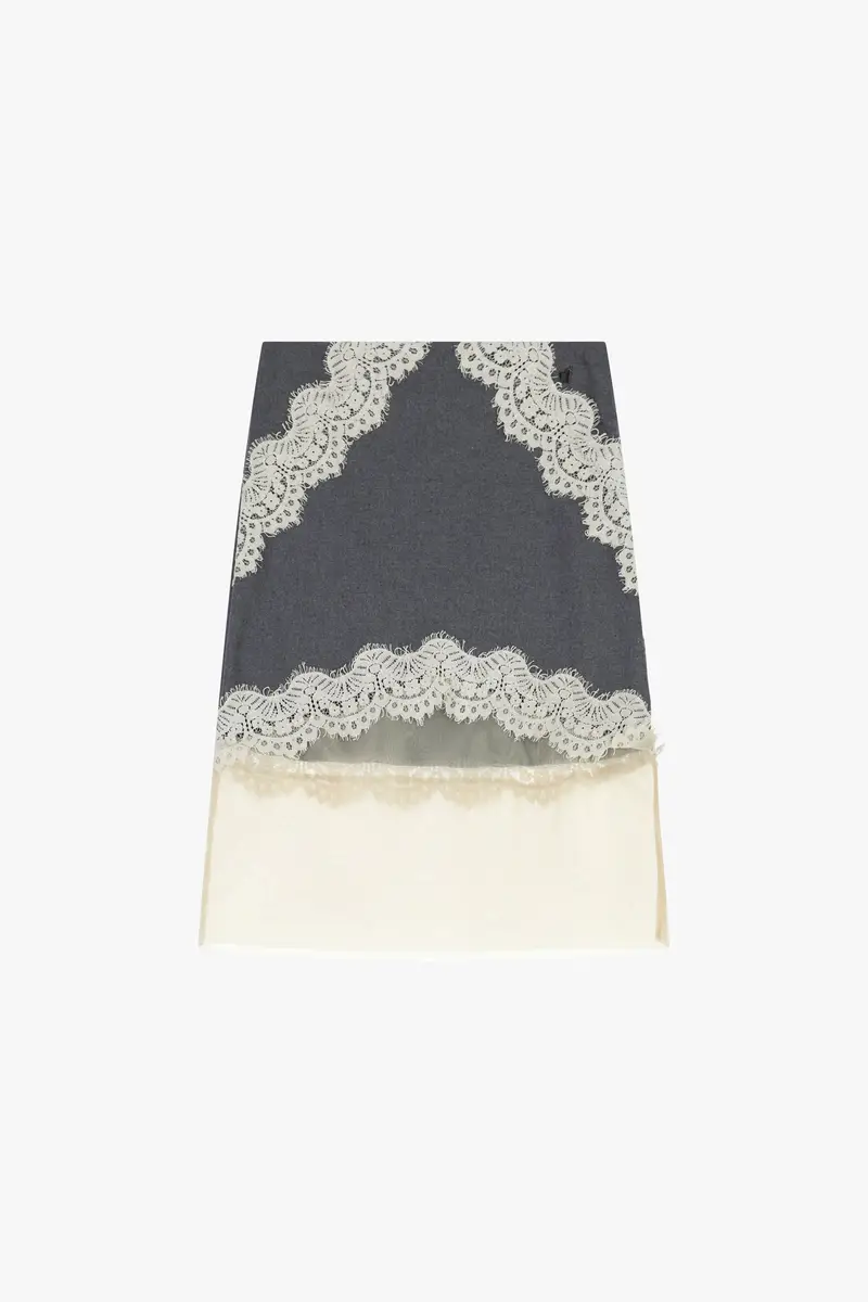 Gonna a vita alta con inserti in pizzo e tulle