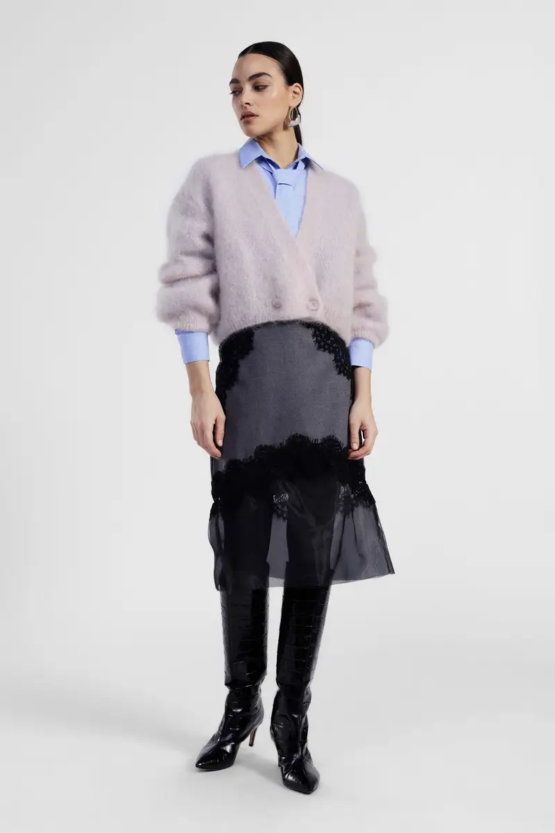 Gonna a vita alta con inserti in pizzo e tulle miniatura 2