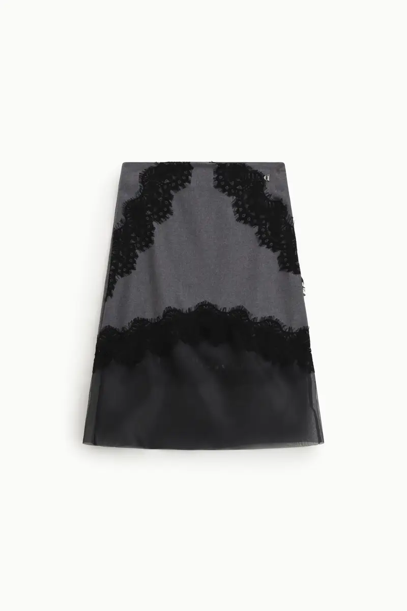 Gonna a vita alta con inserti in pizzo e tulle