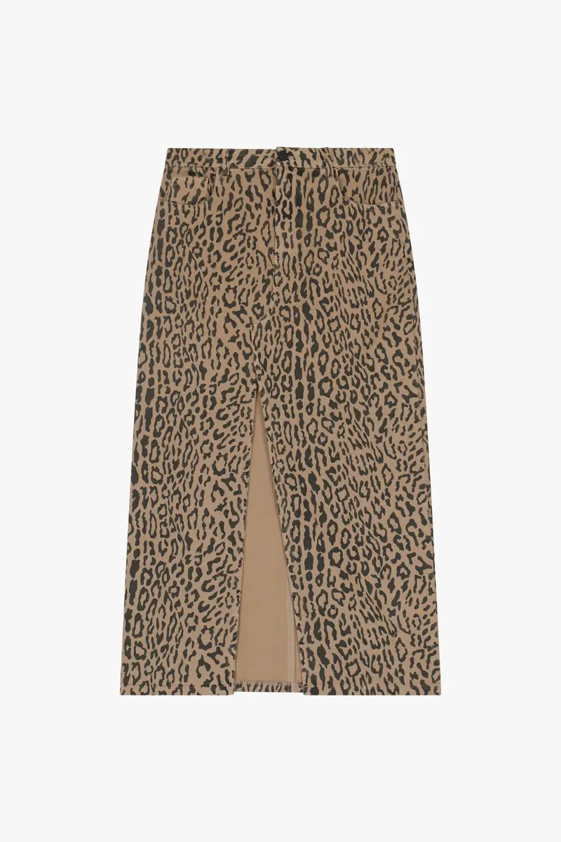 Gonna con spacco a stampa animalier