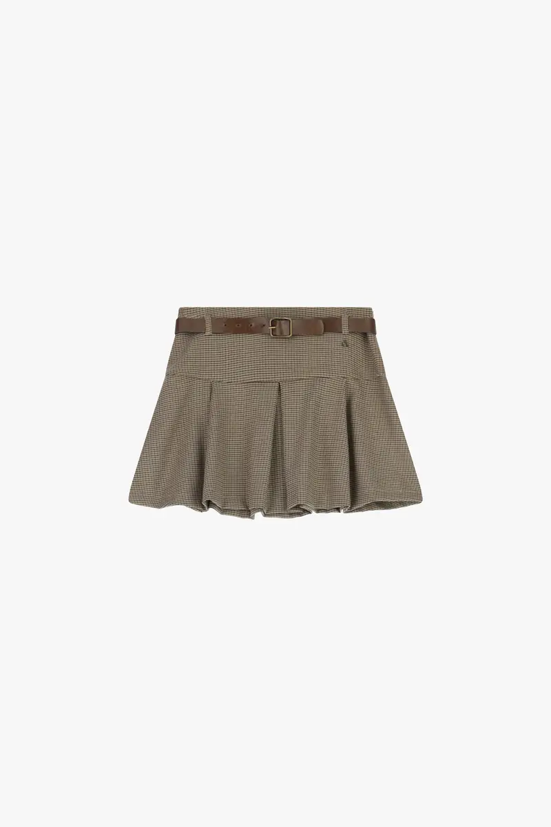 Dixie Gonna corta a pieghe micro-check con cintura