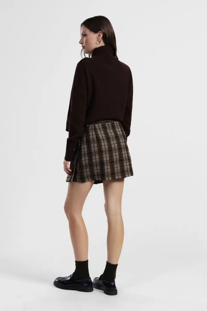 Gonna corta a pieghe fantasia scozzese con cintura miniatura 3