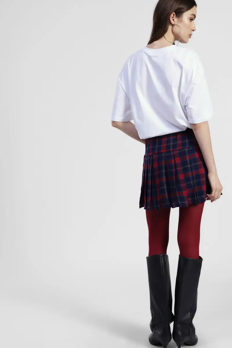 Gonna corta a pieghe fantasia scozzese vita alta miniatura 3