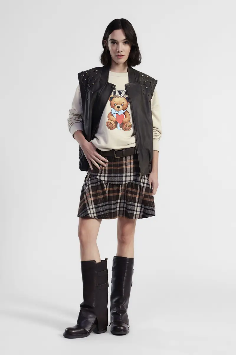 Gonna corta a quadri con cintura e volant miniatura 2