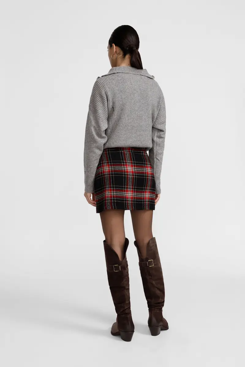 Gonna corta a vita alta motivo tartan miniatura 3