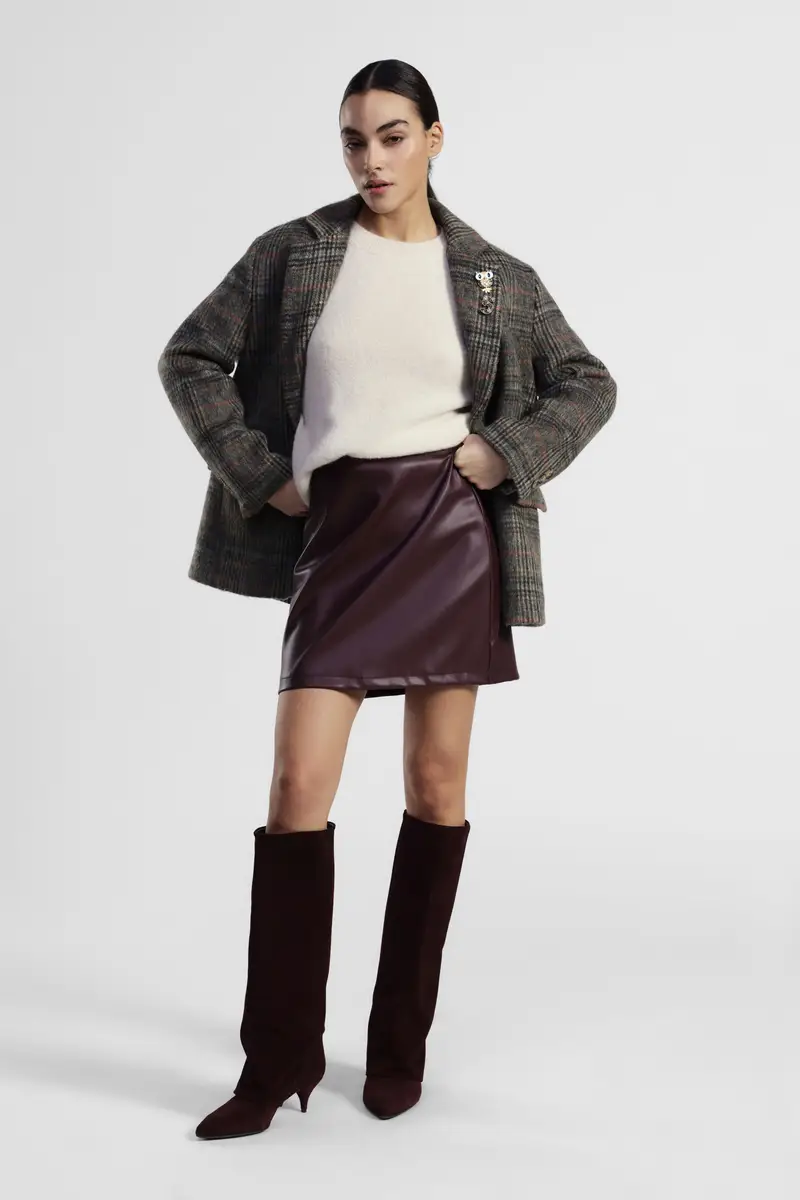 Gonna corta a vita alta tinta unita miniatura 2