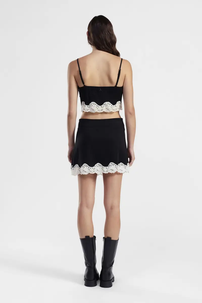 Gonna corta con bordo in pizzo a contrasto miniatura 3