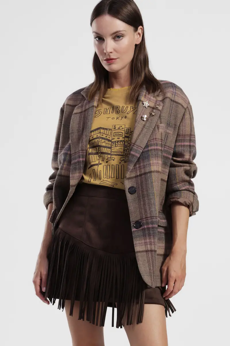 Gonna corta con frange e vita alta miniatura 2