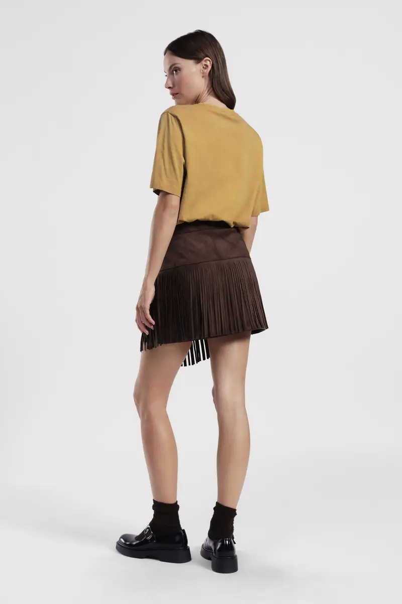 Gonna corta con frange e vita alta miniatura 3