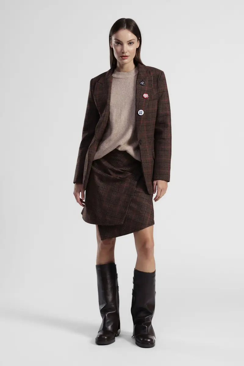 Gonna corta con motivo check e orlo asimmetrico miniatura 2