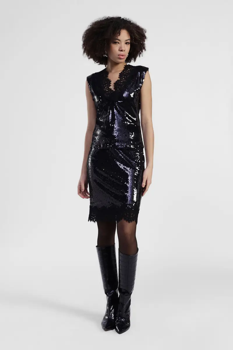 Gonna corta con paillettes e bordo in pizzo miniatura 2