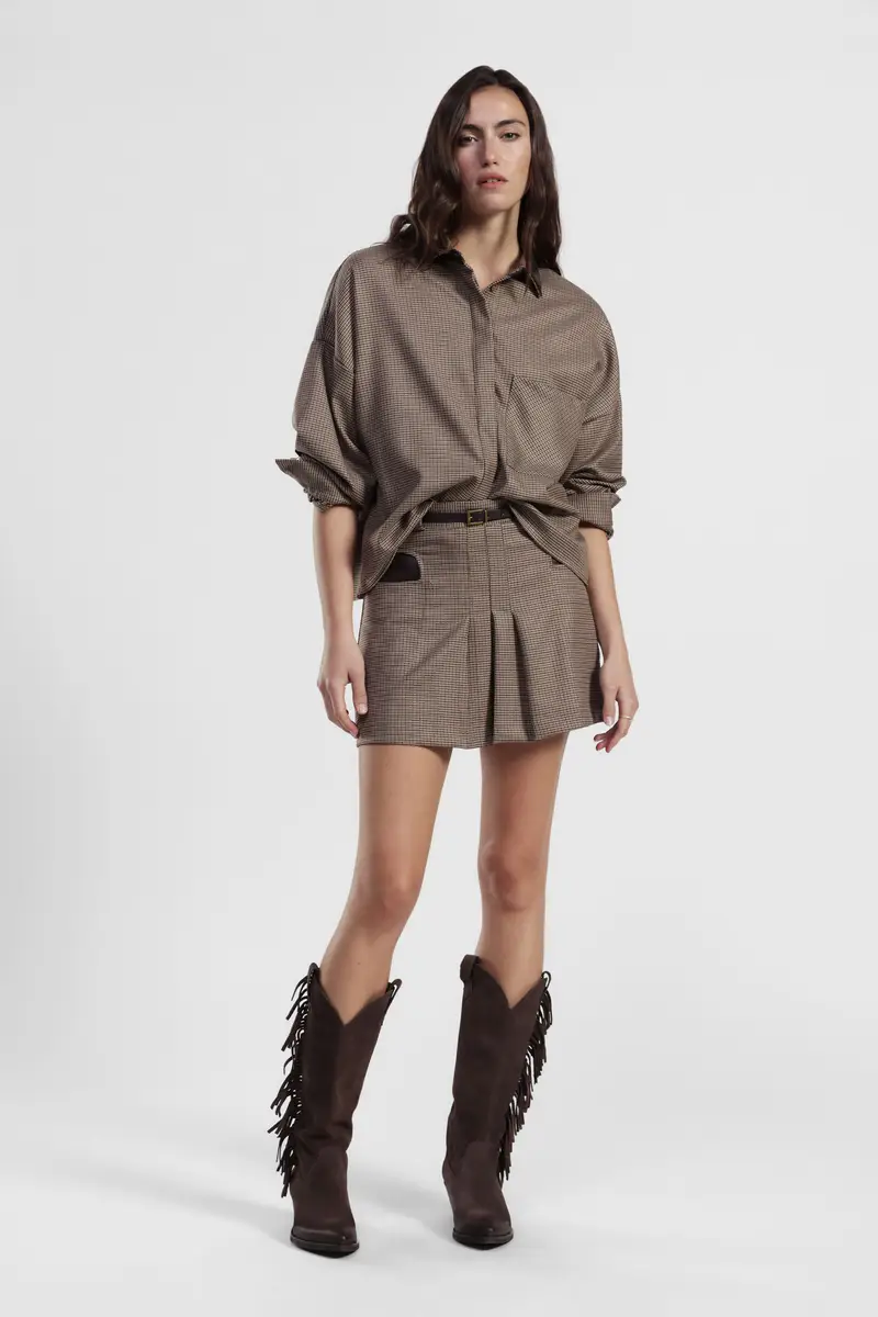 Gonna corta con pieghe e tasche a contrasto miniatura 2