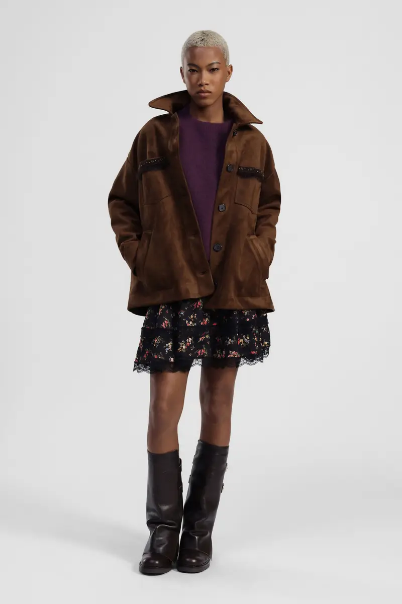 Gonna corta fantasia floreale con bordo in pizzo miniatura 2