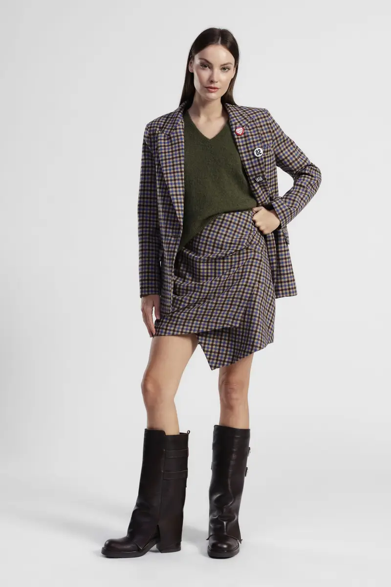 Gonna corta fantasia quadri con dettaglio asimmetrico miniatura 2