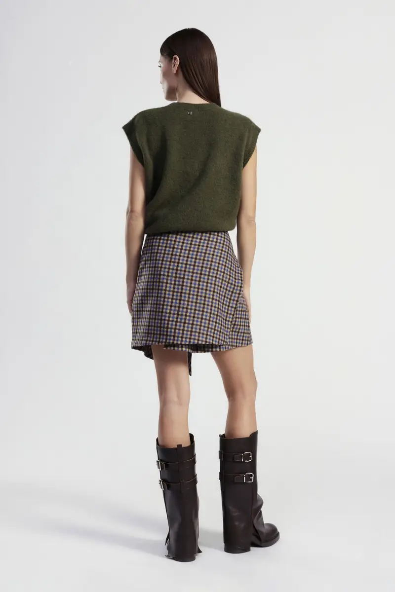 Gonna corta fantasia quadri con dettaglio asimmetrico miniatura 3