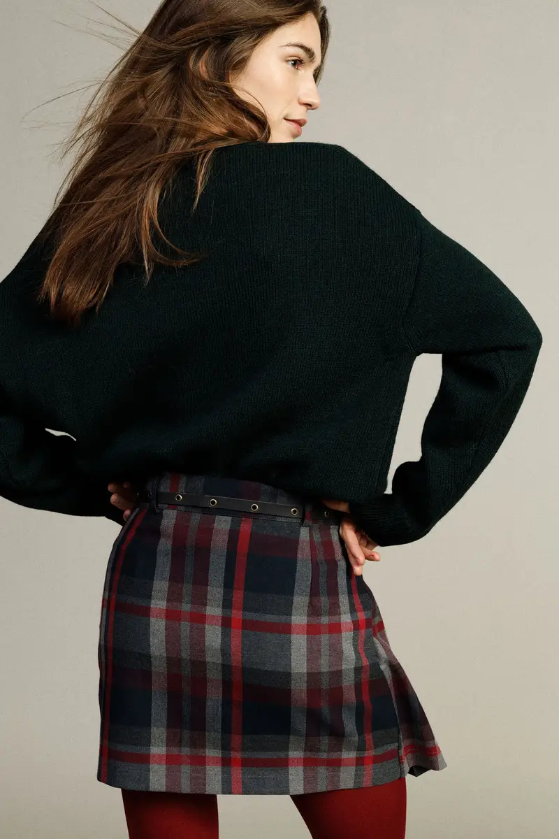 Gonna corta plissettata fantasia scozzese con cintura miniatura 3