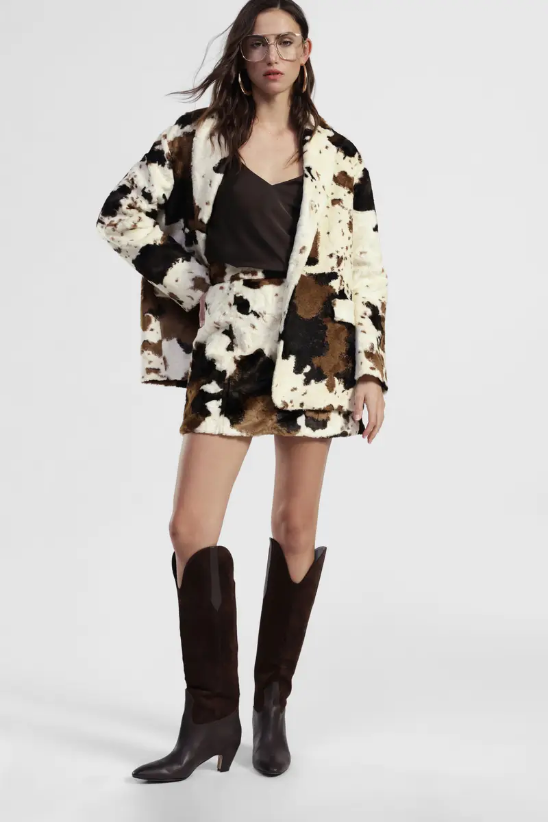 Gonna corta stampa animalier vita alta miniatura 2