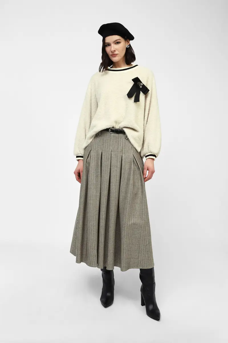 Gonna lunga a pieghe a quadri miniatura 2