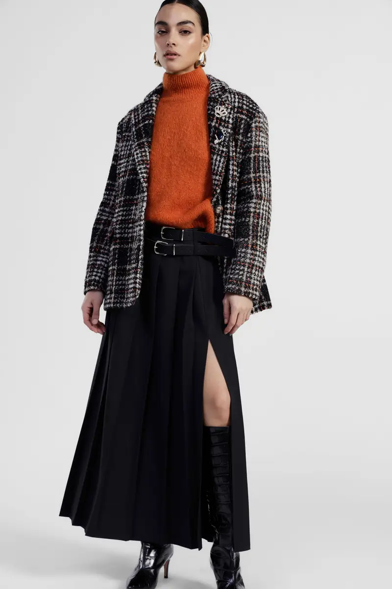 Gonna lunga a pieghe con doppia cintura miniatura 2