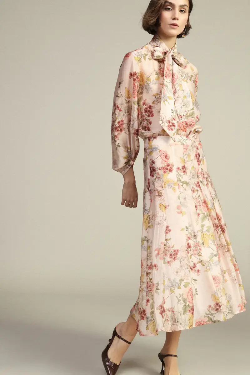 Gonna lunga a pieghe fantasia floreale miniatura 2