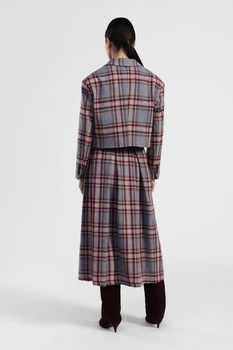 Gonna lunga a pieghe fantasia scozzese vita alta miniatura 3