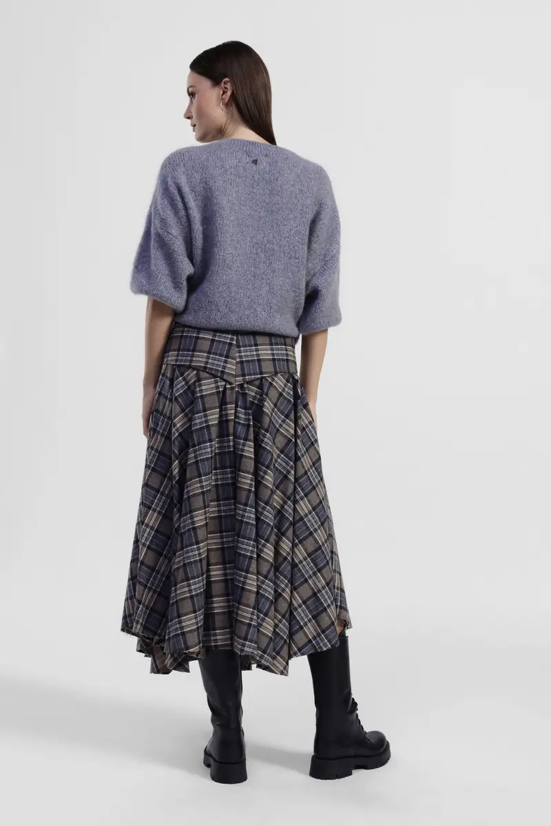 Gonna lunga a quadri con vita alta e nodo miniatura 2