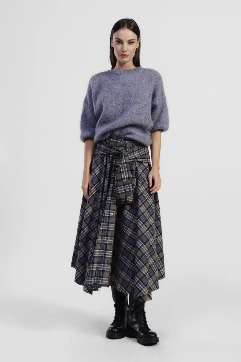 Gonna lunga a quadri con vita alta e nodo