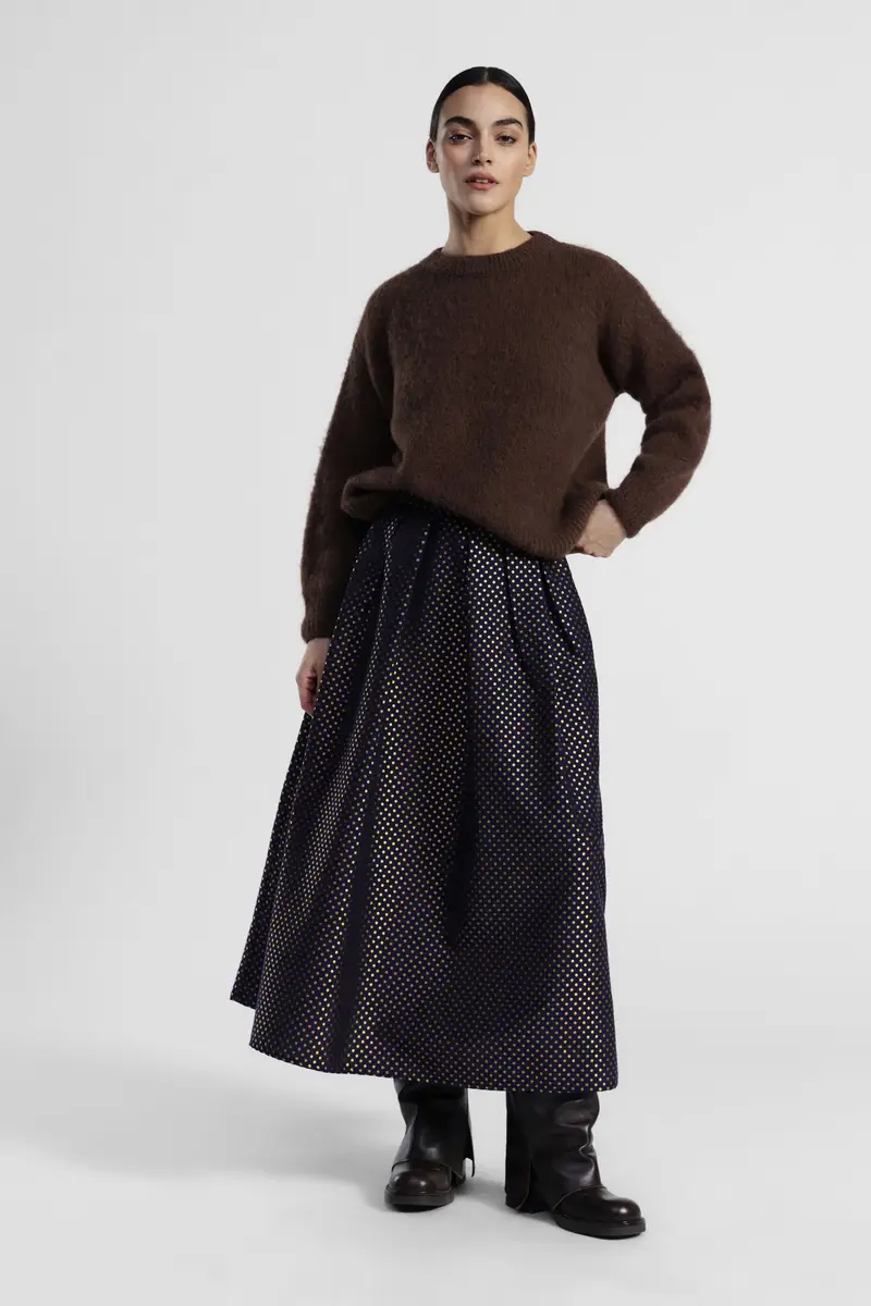 Gonna lunga a vita alta con motivo a pois miniatura 2