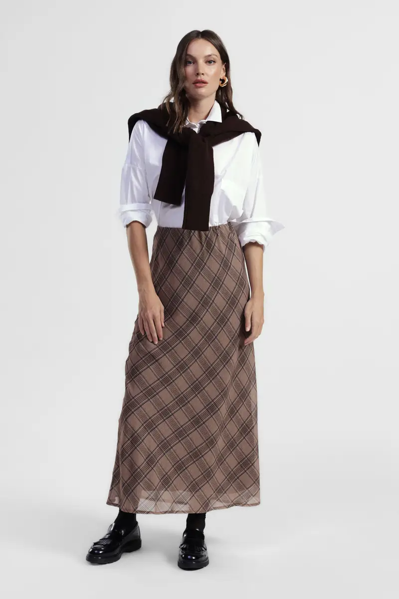 Gonna lunga a vita alta motivo scozzese miniatura 2