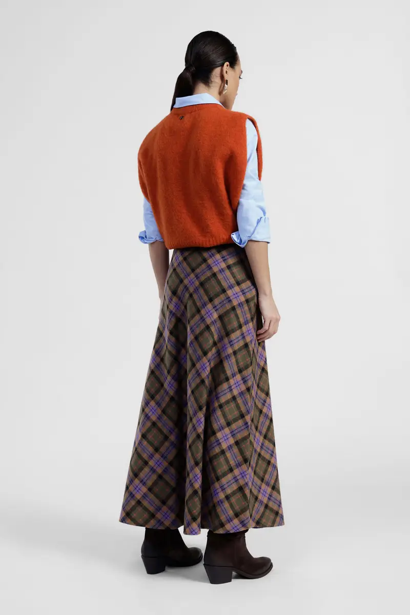 Gonna lunga a vita alta motivo tartan svasato miniatura 3