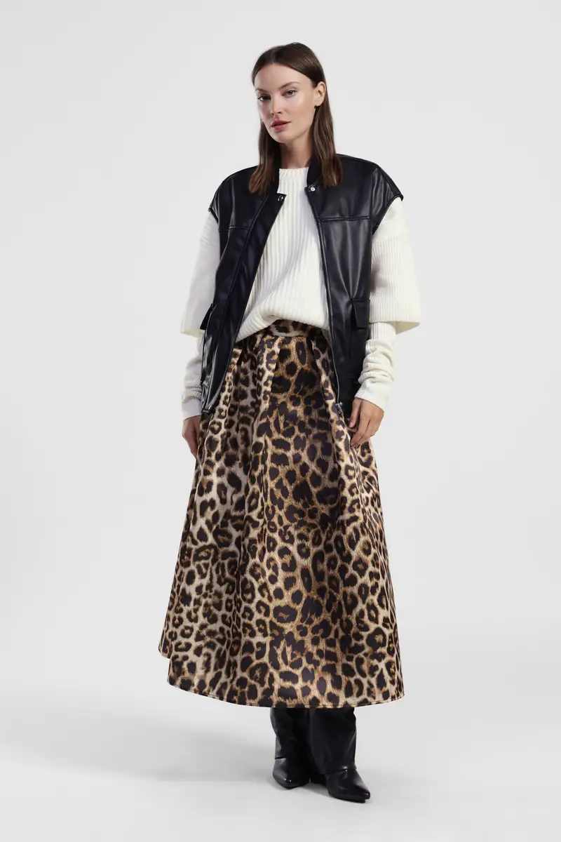 Gonna lunga a vita alta stampa animalier miniatura 2