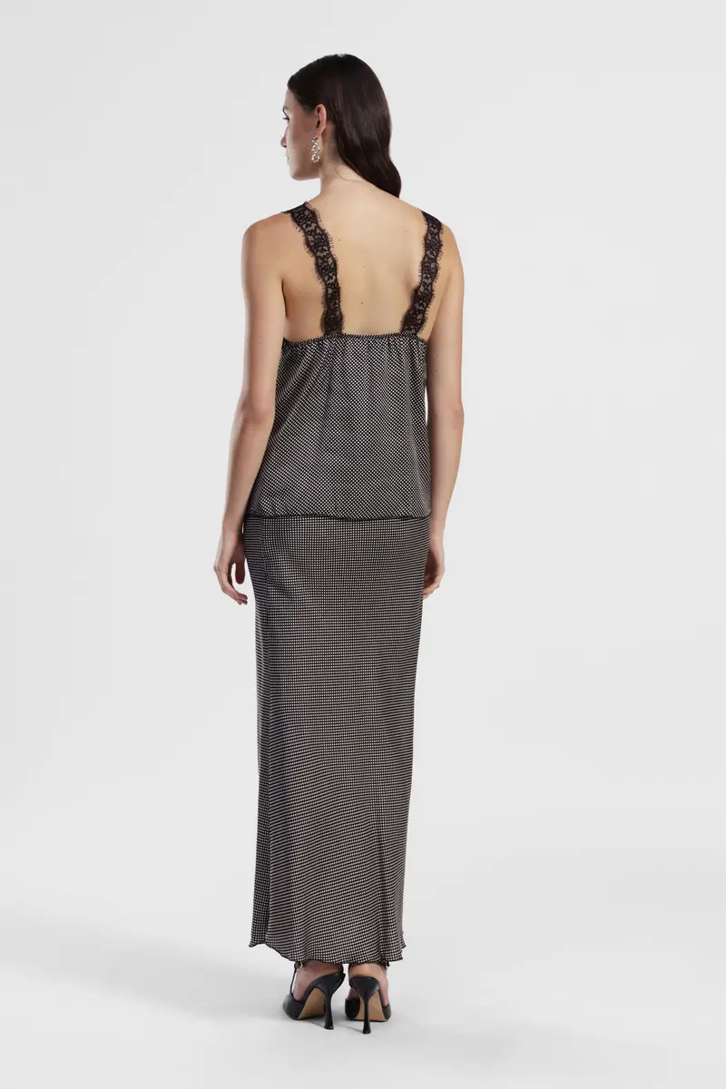 Gonna lunga a vita alta stampa micro pois miniatura 3