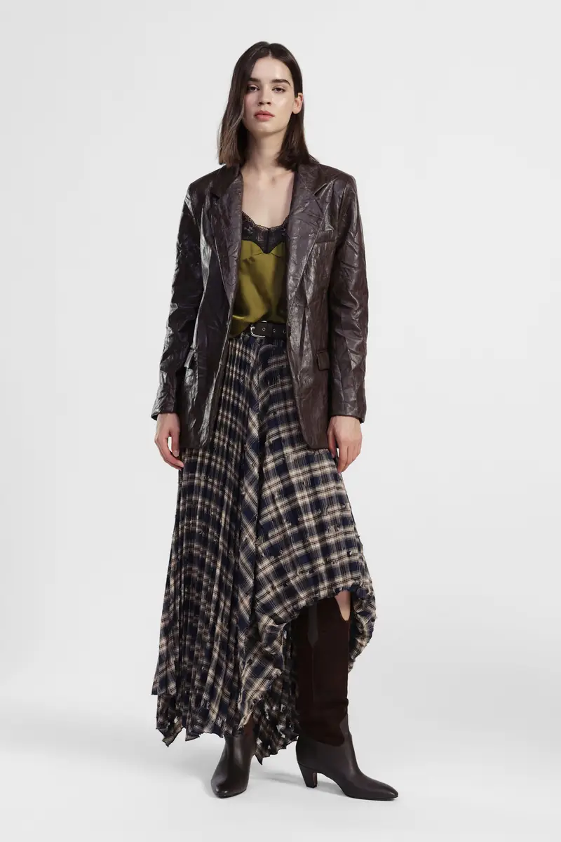 Gonna lunga asimmetrica a quadri con cintura miniatura 2